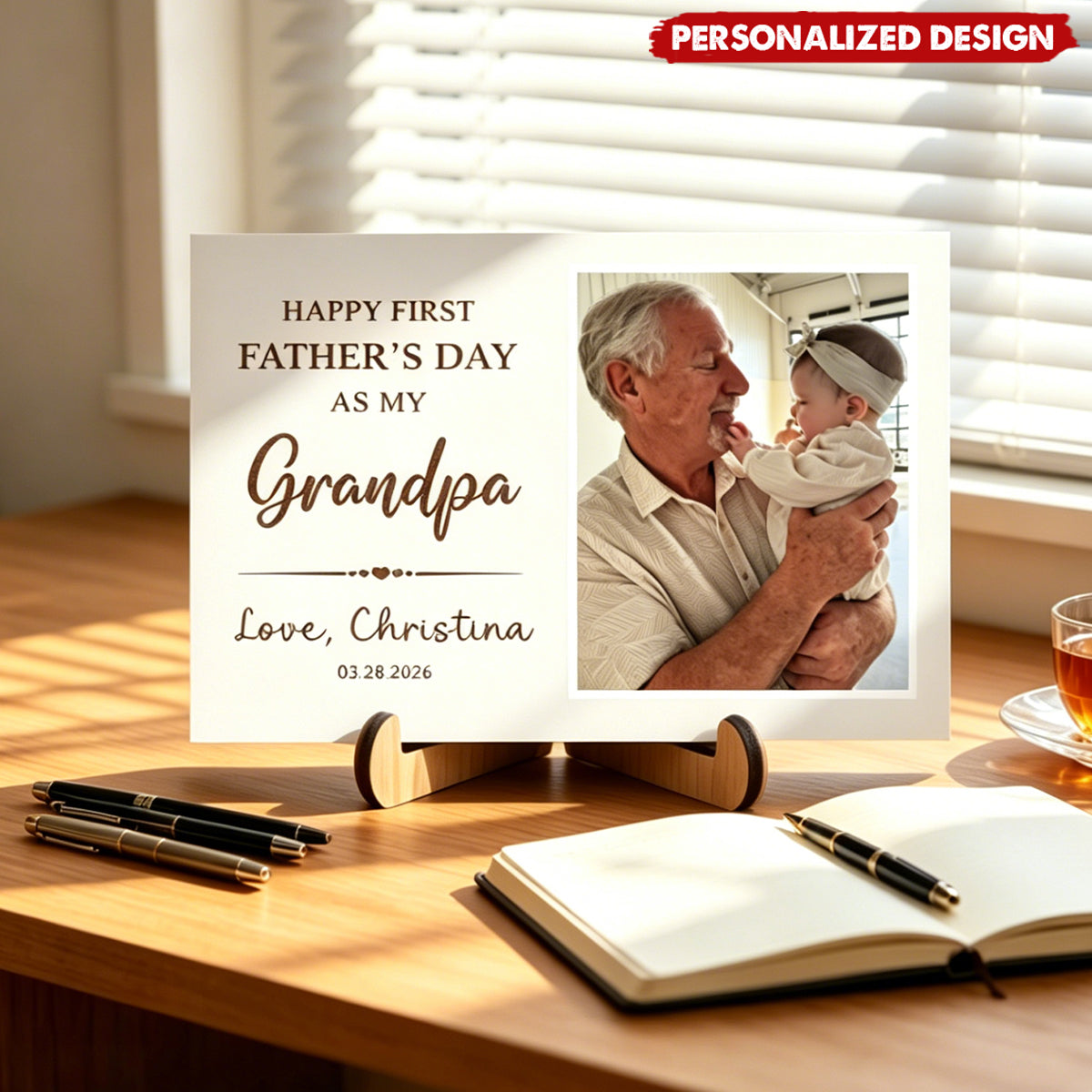 Personalized Name & Birth Date Wooden Photo Plaque - First Father’s Day Gift