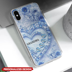 Personalized Grandma Heart Phone Case - Custom Grandkids Names Floral Cover