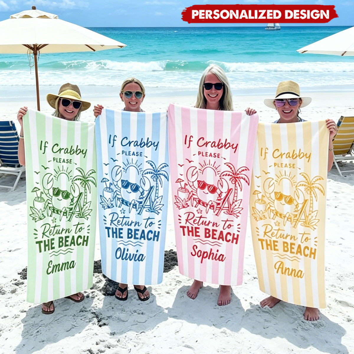 Personalized Sunglasses Crab Tropical Vacation Beach Towel - Custom Name