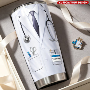 Personalized Doctor White Coat Stainless Steel Tumbler - Custom Name Medical Travel Cup