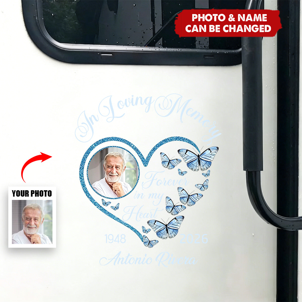 In Loving Memory Sparkling Heart Memorial Butterflies Personalized Decal