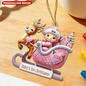 Personalized Baby’s 1st Christmas Reindeer Sleigh Acrylic Ornament