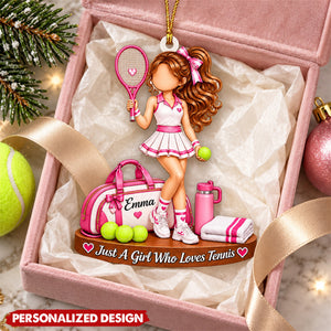 Pink Tennis Girl Personalized Acrylic Ornament - Holiday Gift for Tennis Lover