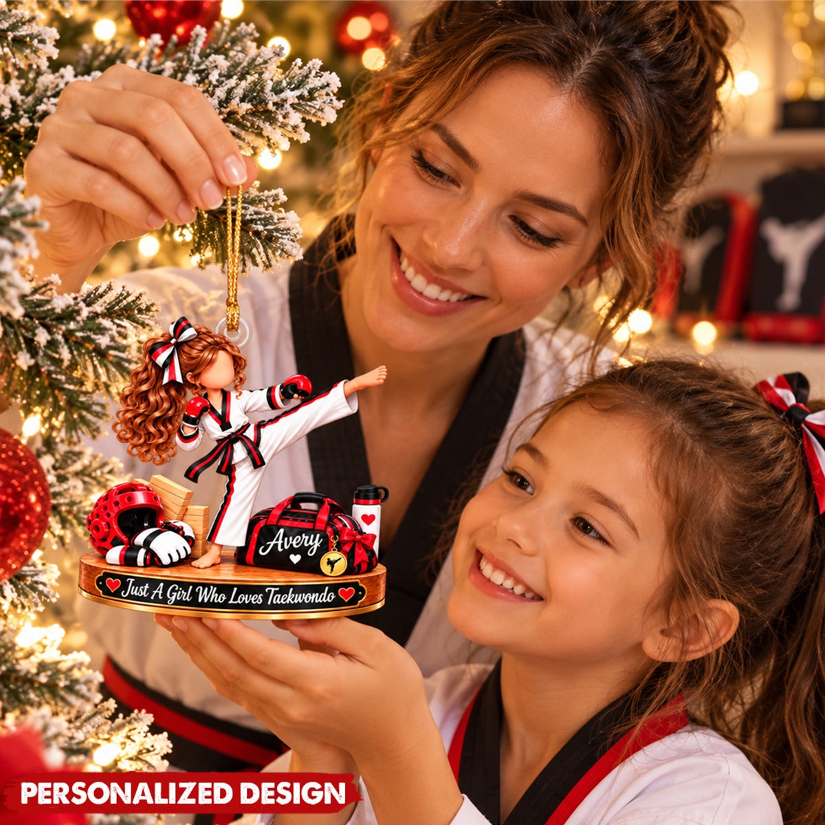 Personalized Martial Arts Girl Christmas Ornament - Taekwondo Athlete Acrylic Keepsake