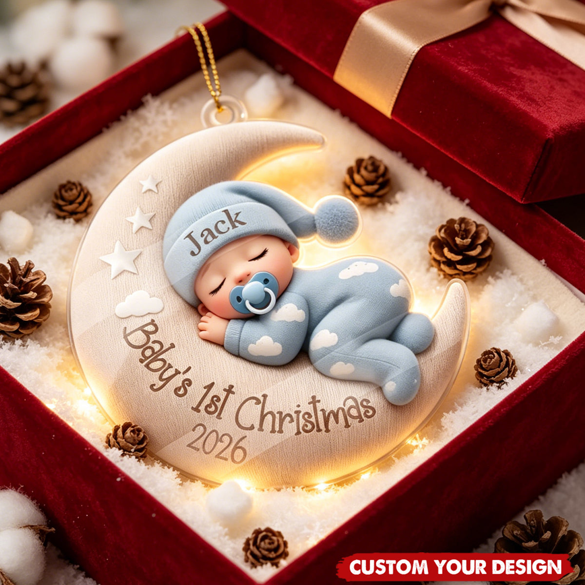 Personalized Sleeping Baby on Moon Keepsake - Baby's First Christmas Ornament