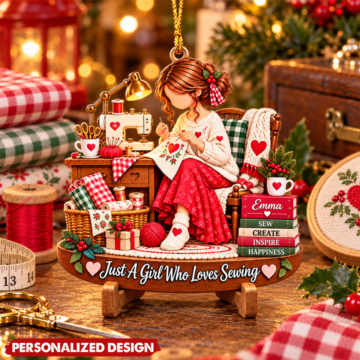 Personalized Seamstress Acrylic Christmas Ornament - Custom Name Gift For Crafter