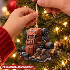 Vintage Hiking Gear Custom Acrylic Christmas Ornament for Nature Lovers