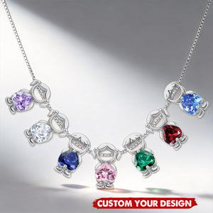 Personalized Kids Heart Birthstone Necklace, Gift For Mom Grandma