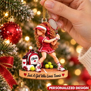 Personalized Tennis Girl Swing Pose Acrylic Christmas Ornament - Custom Name Tennis Player Gift