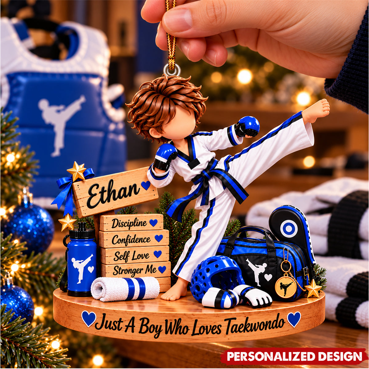 Taekwondo Lover Custom Acrylic Hanging Ornament - Martial Arts Christmas Tree Decor