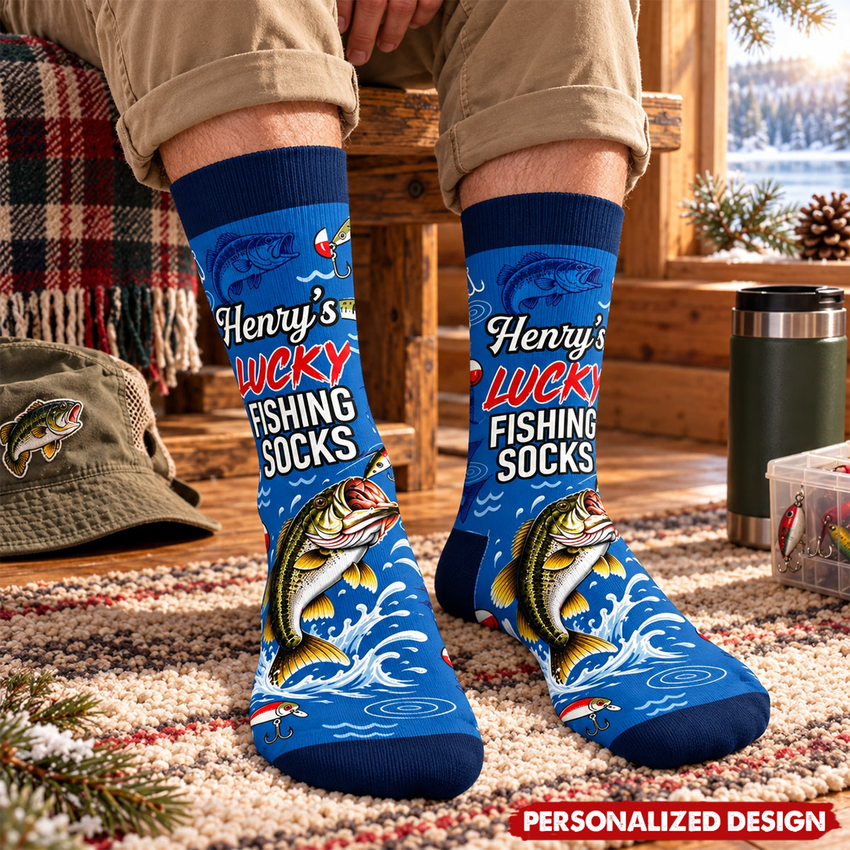 Personalized Funny Angler Cotton Socks - Bass Fishing Socks For Fishermen