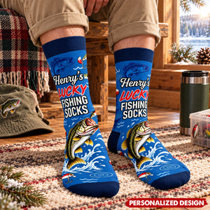 Personalized Funny Angler Cotton Socks - Bass Fishing Socks For Fishermen