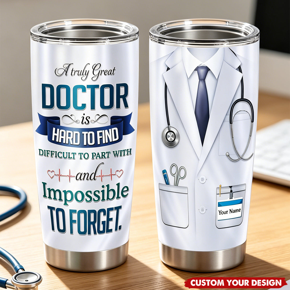 Personalized Doctor White Coat Stainless Steel Tumbler - Custom Name Medical Travel Cup
