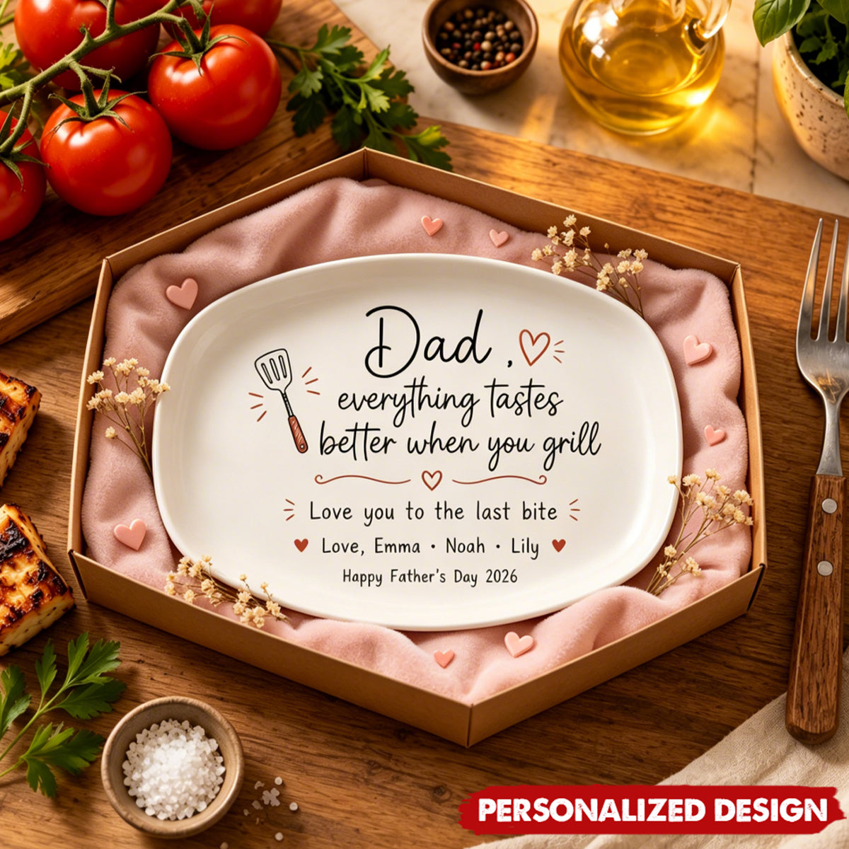 Personalized Date or Kid Name BBQ plate - Unique Father’s Day Grill Gift