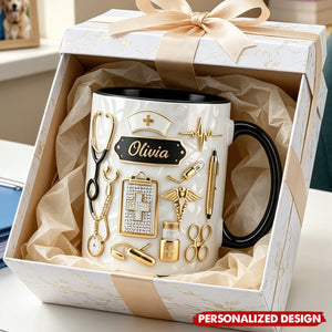 Personalized Custom Name Nurse 3D Effect Coffee Cup