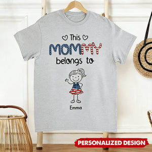 Personalized "This Mama Belongs To" T-Shirt - Custom Kid Names & Figures Family Gift
