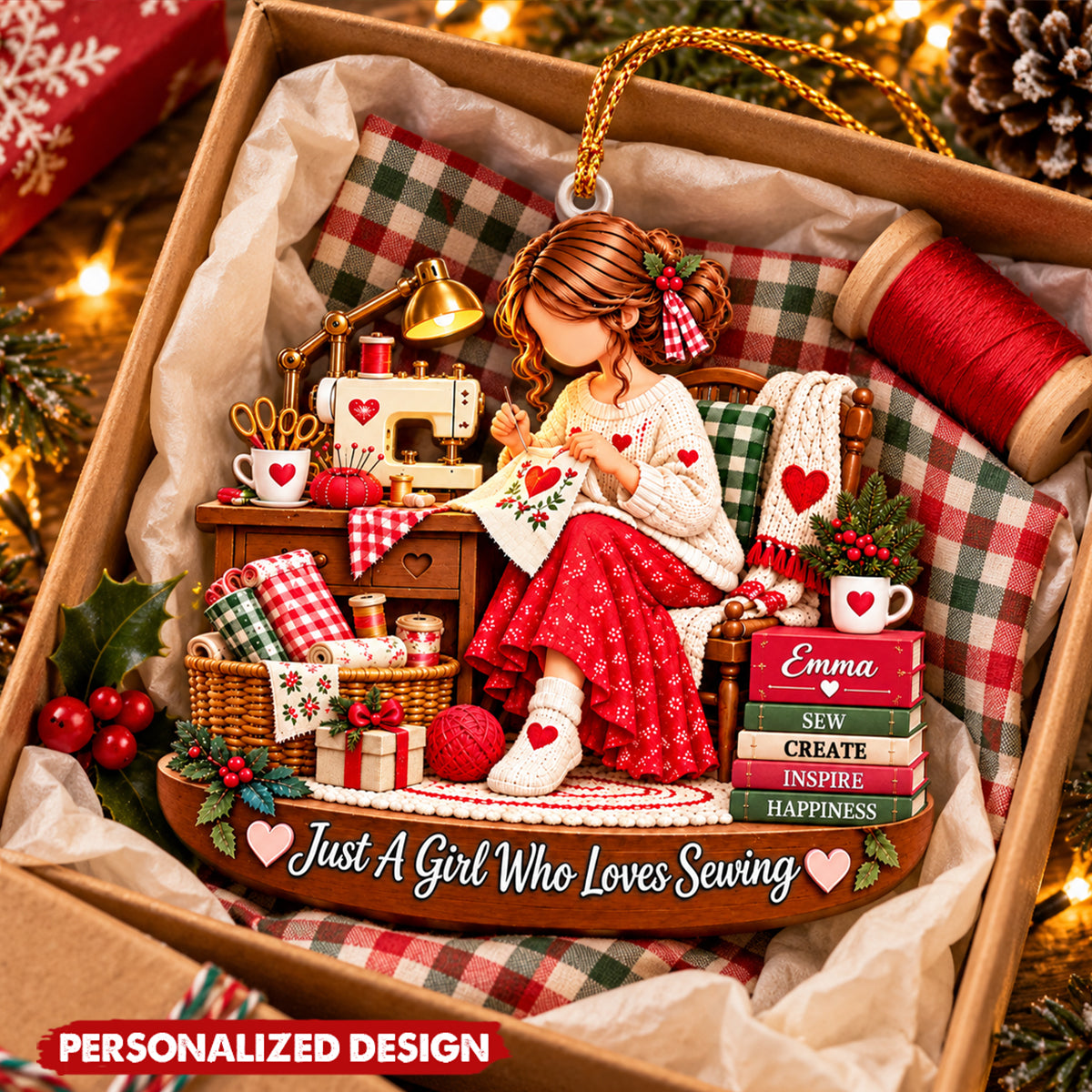 Personalized Seamstress Acrylic Christmas Ornament - Custom Name Gift For Crafter