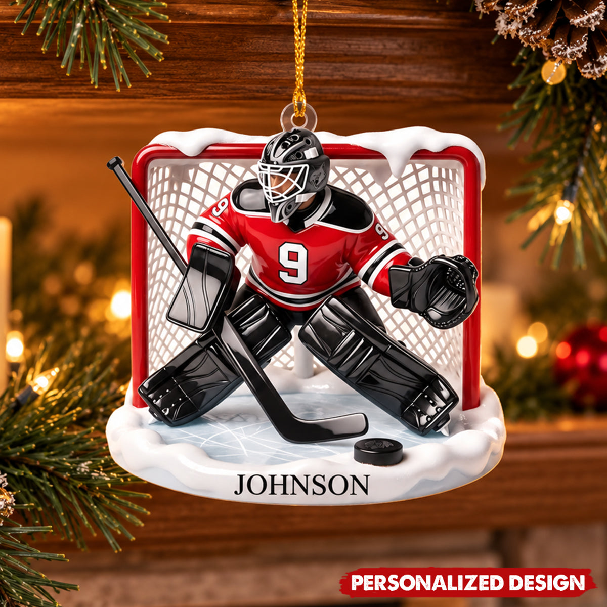 Personalized Hockey Goalie Acrylic Christmas Ornament - Custom Name Ice Hockey Player Keepsake Gift