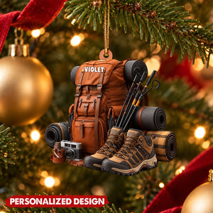 Vintage Hiking Gear Custom Acrylic Christmas Ornament for Nature Lovers