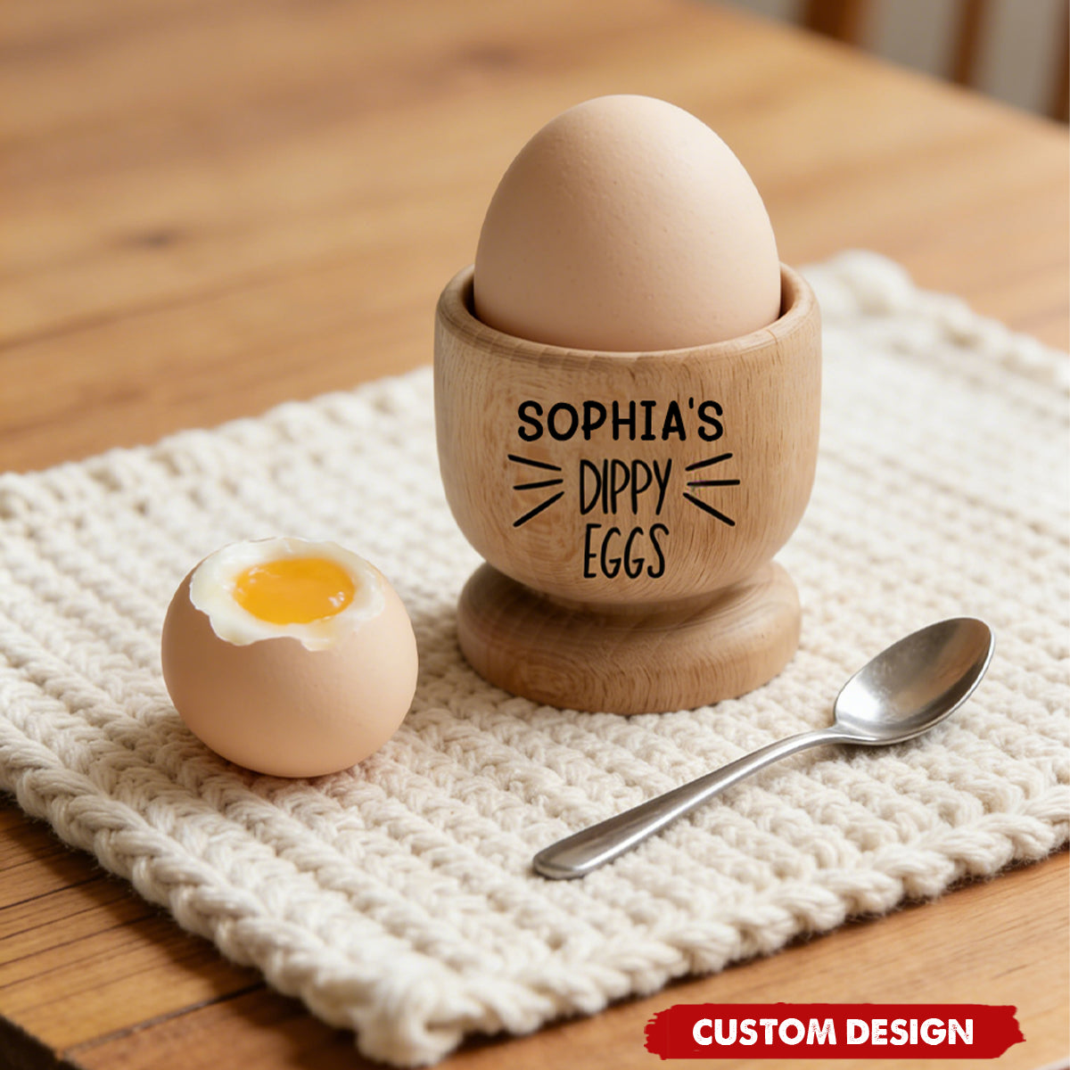 Personalized Wooden Dippy Egg Cup – Custom Name Breakfast Egg Holder