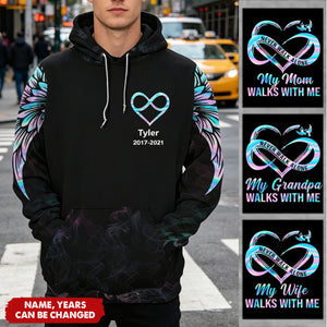 Never Walk Alone My Love Walks With Me Personalized All Over Print Hoodie