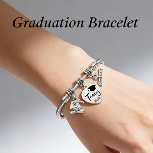 Personalized Graduation Bracelet – Custom Name & Year Grad Cap Charm Bracelet