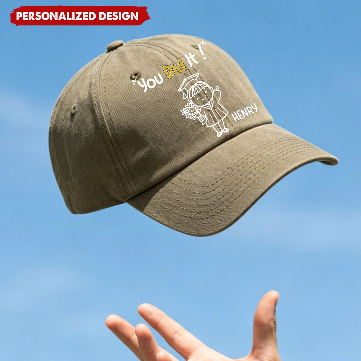 Personalized "You Did It!" Graduation Hat - Custom Name & Cartoon Grad Cap for Him/Her