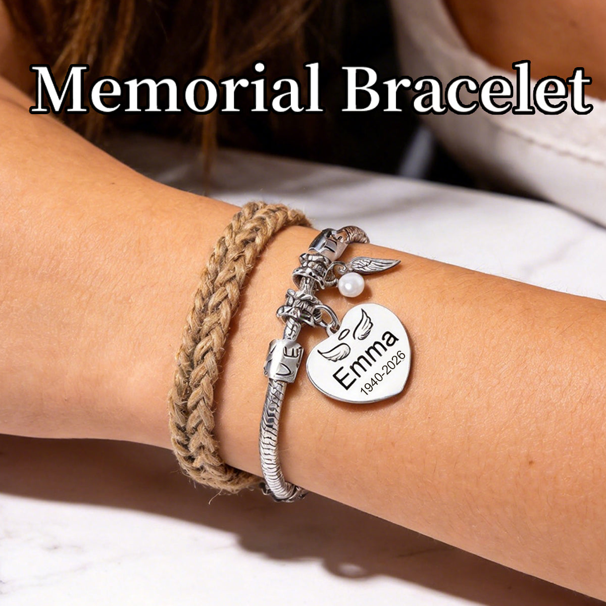 Always In My Heart, Personalized Pearl Wings Memorial Bracelet