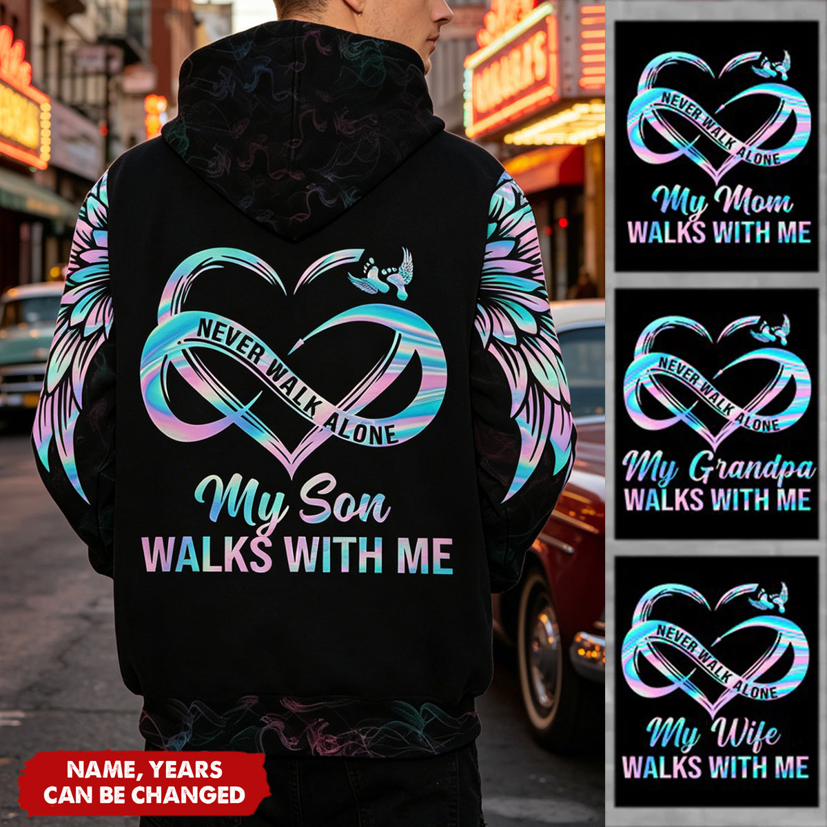 Never Walk Alone My Love Walks With Me Personalized All Over Print Hoodie