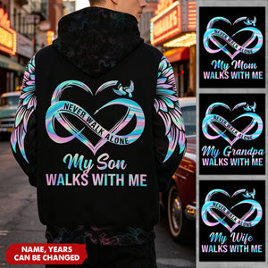 Never Walk Alone My Love Walks With Me Personalized All Over Print Hoodie