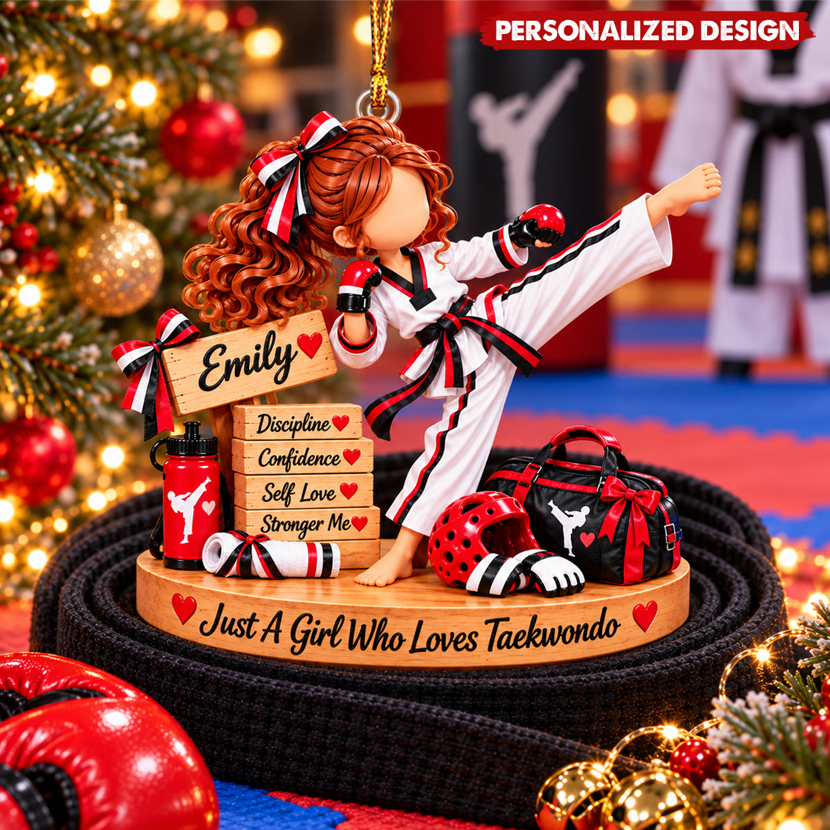 Taekwondo Lover Custom Acrylic Hanging Ornament - Martial Arts Christmas Tree Decor