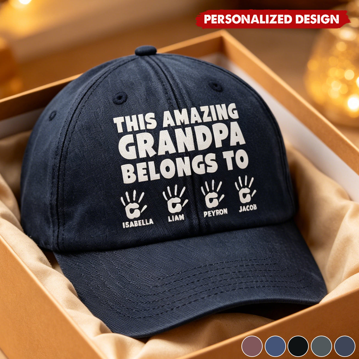 Personalized “This Amazing ... Belongs To” Kids Handprint Baseball Cap -Gift for Grandpa,Dad