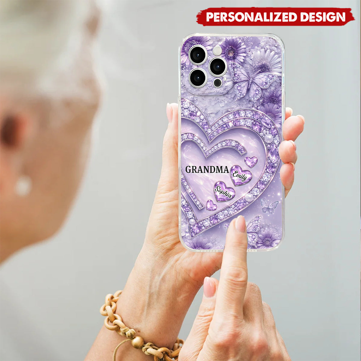 Personalized Grandma Heart Phone Case - Custom Grandkids Names Floral Cover
