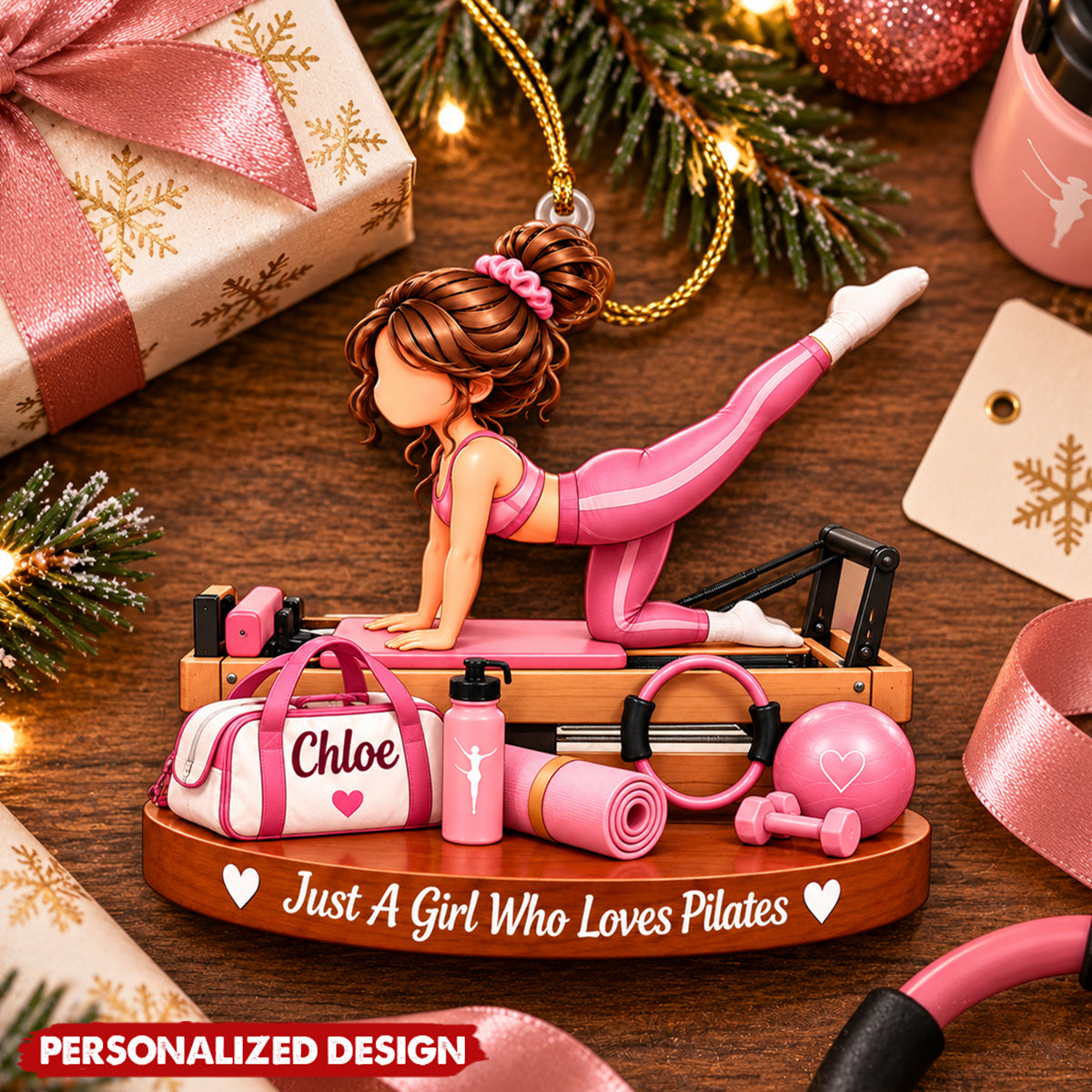 Personalized  Pilates Themed Acrylic Christmas Ornament - Custom Name Hanging Decor
