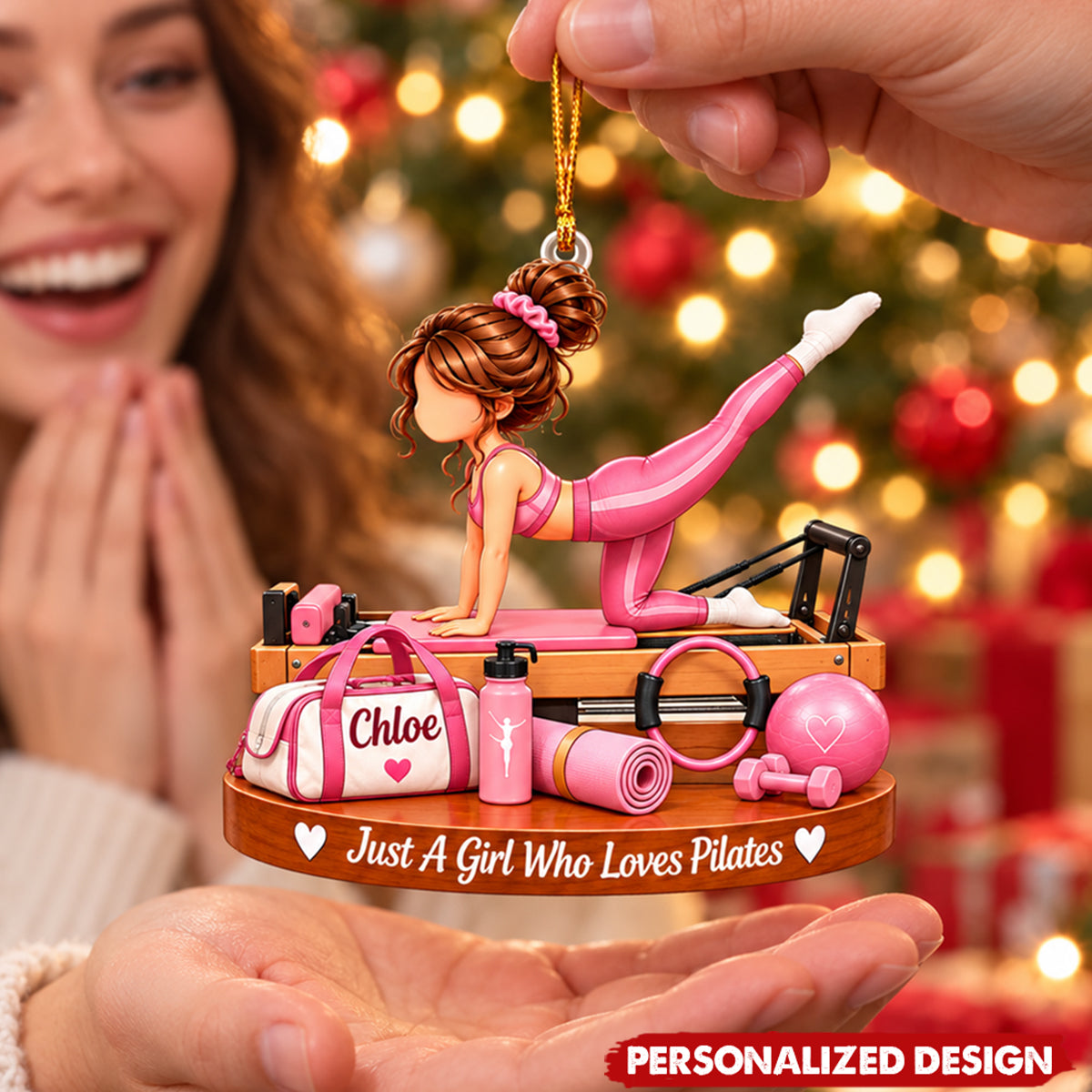 Personalized  Pilates Themed Acrylic Christmas Ornament - Custom Name Hanging Decor