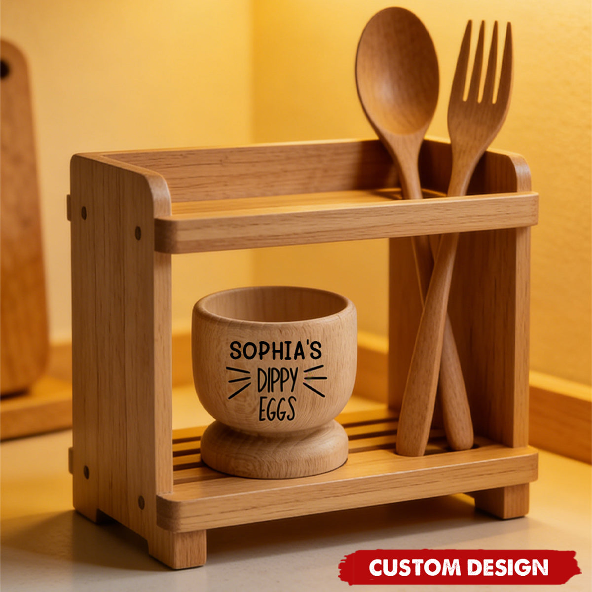 Personalized Wooden Dippy Egg Cup – Custom Name Breakfast Egg Holder
