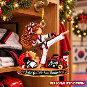 Personalized Martial Arts Girl Christmas Ornament - Taekwondo Athlete Acrylic Keepsake