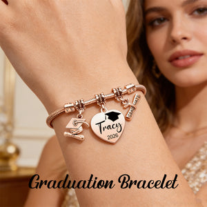 Personalized Graduation Bracelet – Custom Name & Year Grad Cap Charm Bracelet
