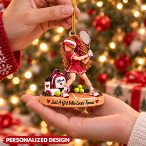 Personalized Tennis Girl Swing Pose Acrylic Christmas Ornament - Custom Name Tennis Player Gift