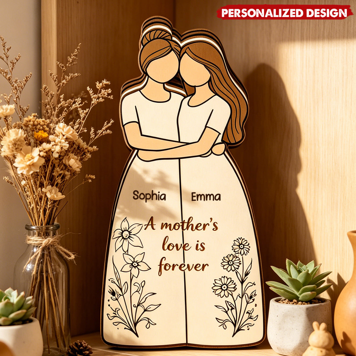 Personalized Mother Daughter Names Wooden plaque -  “A Mother’s Love Is Forever”