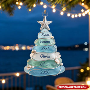 Personalized Sea Glass Family Names Christmas Tree Acrylic Ornament