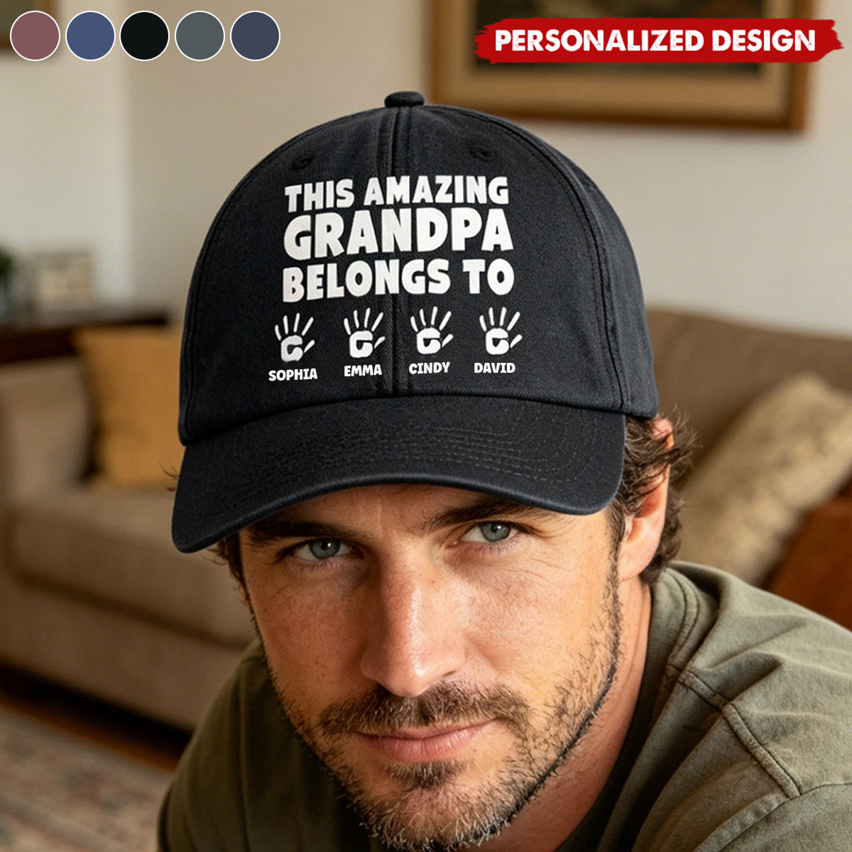 Personalized “This Amazing ... Belongs To” Kids Handprint Baseball Cap -Gift for Grandpa,Dad
