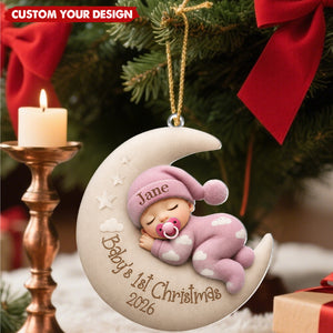 Personalized Sleeping Baby on Moon Keepsake - Baby's First Christmas Ornament