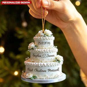 Personalized Couple Names & Wedding Date First Christmas Married Cake Acrylic Ornament