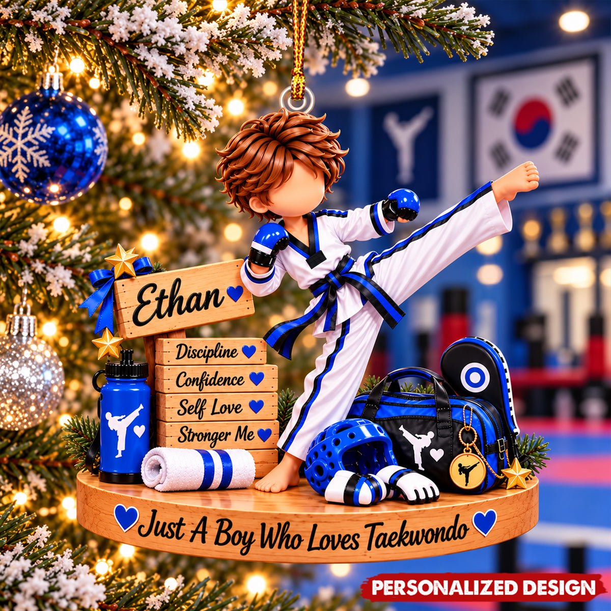 Taekwondo Lover Custom Acrylic Hanging Ornament - Martial Arts Christmas Tree Decor