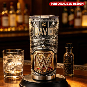 Personalized WWE World Championship Belt Stainless Steel Tumbler- Custom Name