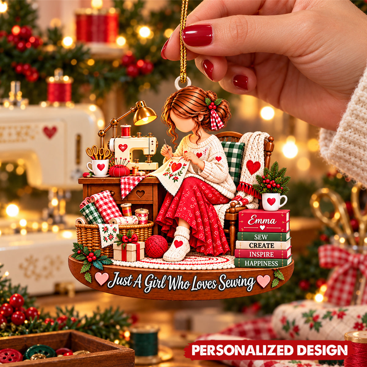 Personalized Seamstress Acrylic Christmas Ornament - Custom Name Gift For Crafter