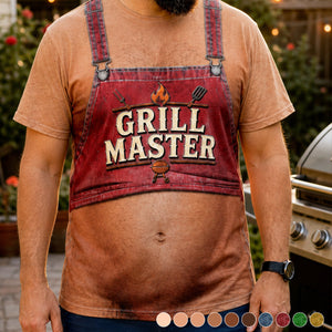 Personalized Optical Illusion Grill Master BBQ Apron Belly Men’s Novelty Crew Neck T-Shirt