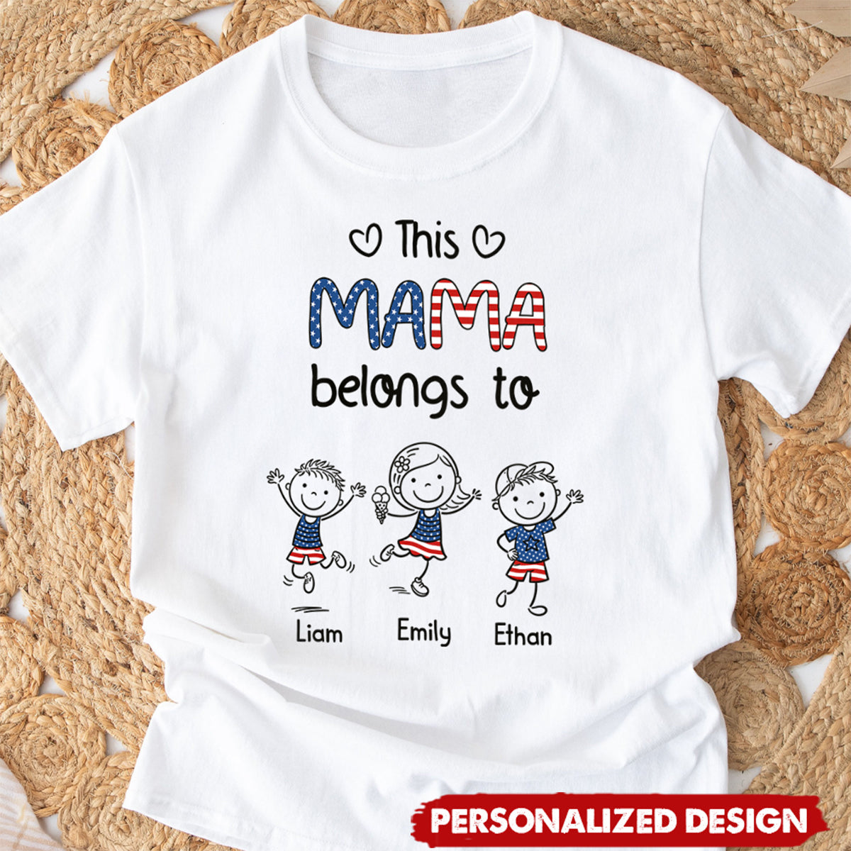Personalized "This Mama Belongs To" T-Shirt - Custom Kid Names & Figures Family Gift