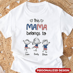 Personalized "This Mama Belongs To" T-Shirt - Custom Kid Names & Figures Family Gift